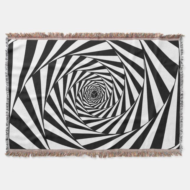 Cobertor Arte de Escada em Espiral com Redemoinho Preto e B (Frente)
