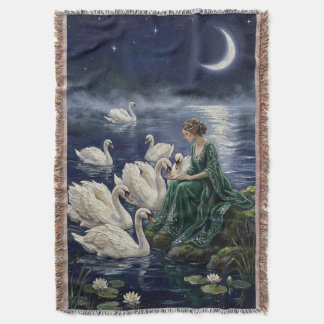Cobertor Arte de Fantasia da Lua no Lago das Cisnes Celtas