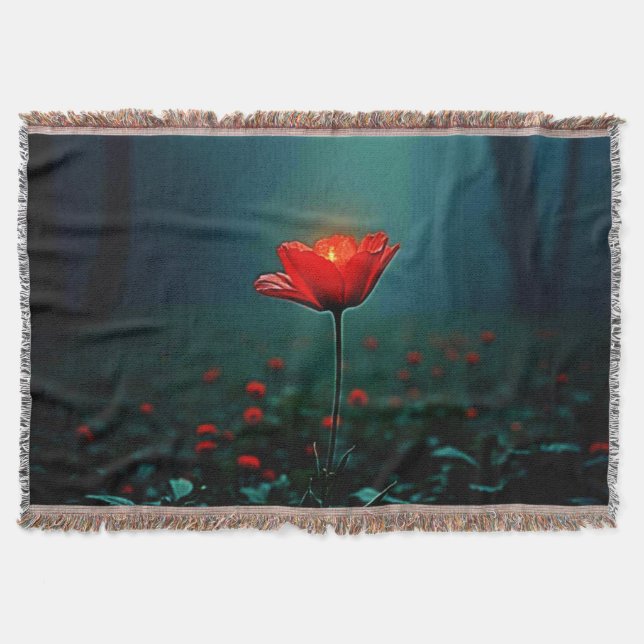Cobertor Arte de Flor Vermelha Única e Radiante (Frente)