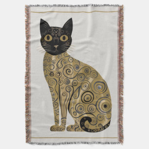 Cobertor Arte de Gato Preto Decorativo Dourado no Estilo Gu
