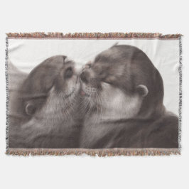 Cobertor Arte de Lontras Beijando - Design de Vida Selvagem