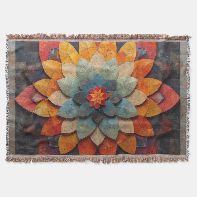 Cobertor Arte de Mandala Flor Texturizada (Frente)