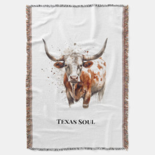 Cobertor Arte de rancho ocidental de Longhorn em aquarela p