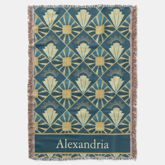 Cobertor Arte Deco Personalizada Azul Turquesa & Geométrico (Frente Vertical)