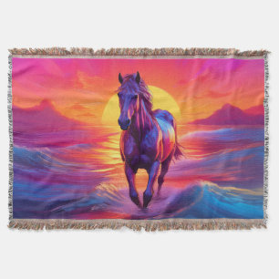 Cobertor Arte Deslumbrante de Cavalo ao Pôr do Sol