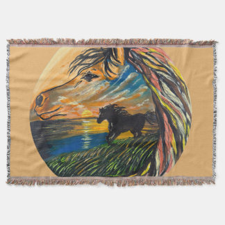 Cobertor Arte do pôr do sol do cavalo selvagem - Arte feita