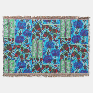 Cobertor Arte Floral Azul e Verde Maximalista Vibrante