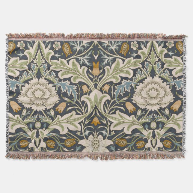 Cobertor Arte Floral Azul Marinho William Morris Severn (Frente)