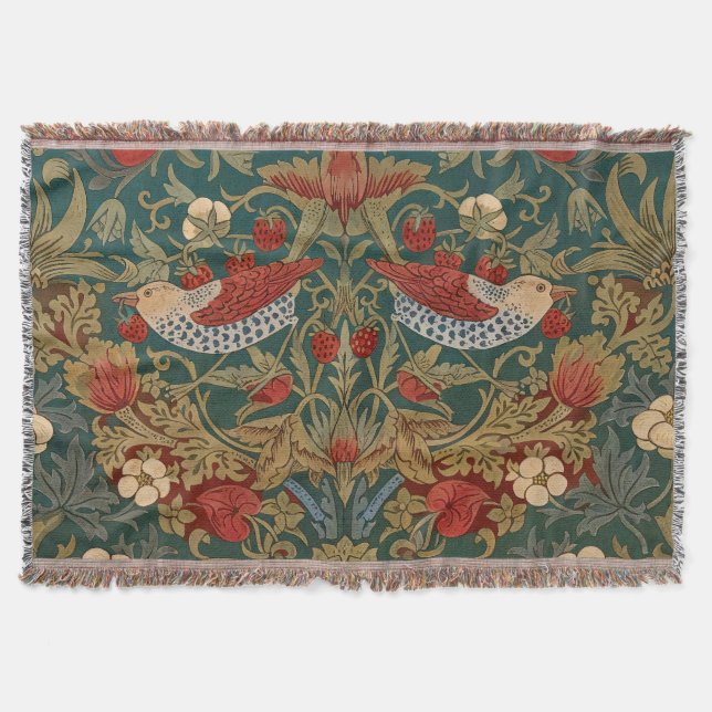 Cobertor Arte Floral Morris Strawberry Thief Verde Azul Ver (Frente)