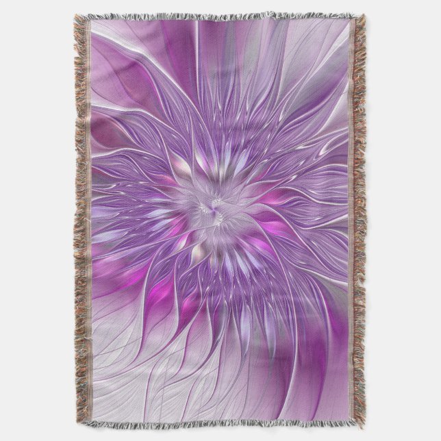 Cobertor Arte Fractal Abstrata Flor Paixão Rosa Roxo (Frente Vertical)