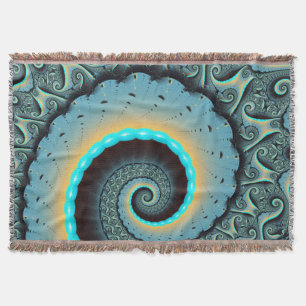 Cobertor Arte fractal espiral abstrata azul-turquesa laranj