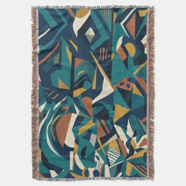 Cobertor Arte Geométrica Abstrata Moderna - Laranja Teal Re (Frente Vertical)