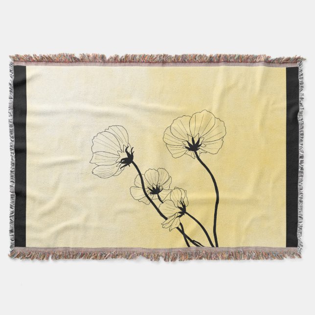 Cobertor arte linear floral de orquídea em amarelo (Frente)
