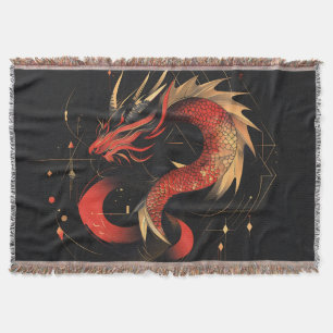 Cobertor Arte Majestosa Vermelha e Dourada do Dragão Chinês