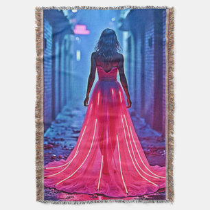 Cobertor Arte Misteriosa de Rua com Vestido Rosa Cyberpunk