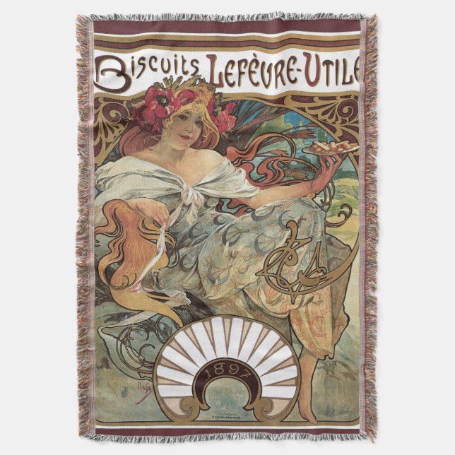 Cobertor Arte Nova Antiga, Biscoitos por Alphonse Mucha (Frente Vertical)