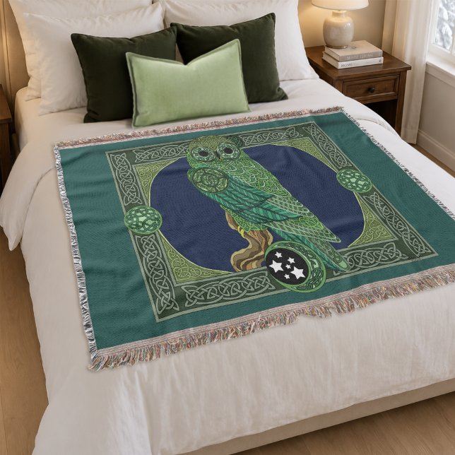 Cobertor Arte Novo Nórdico de Coruja Verde Celta (Criador carregado)
