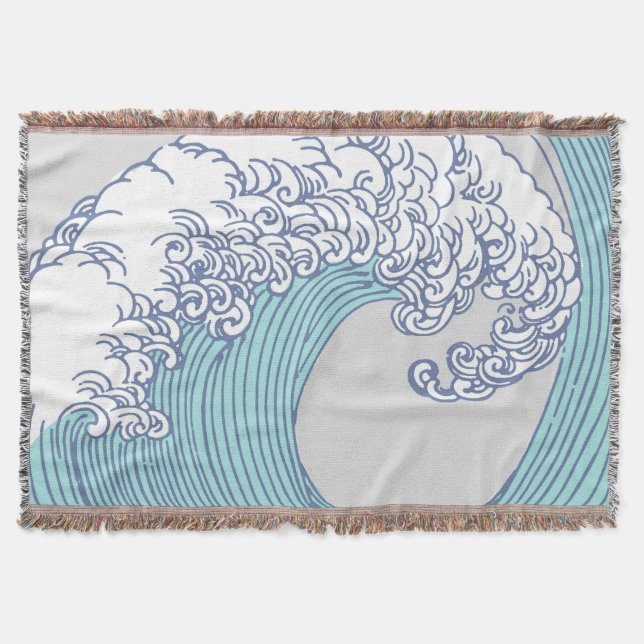 Cobertor Arte Oceânica Onda Surf Japonês (Frente)