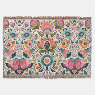 Cobertor Arte popular escandinava floral maximalista colori