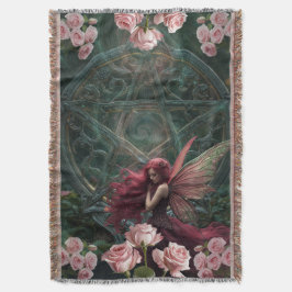 Cobertor Arte Refinada Rosa Vermelha Floral Fada e Pentagra