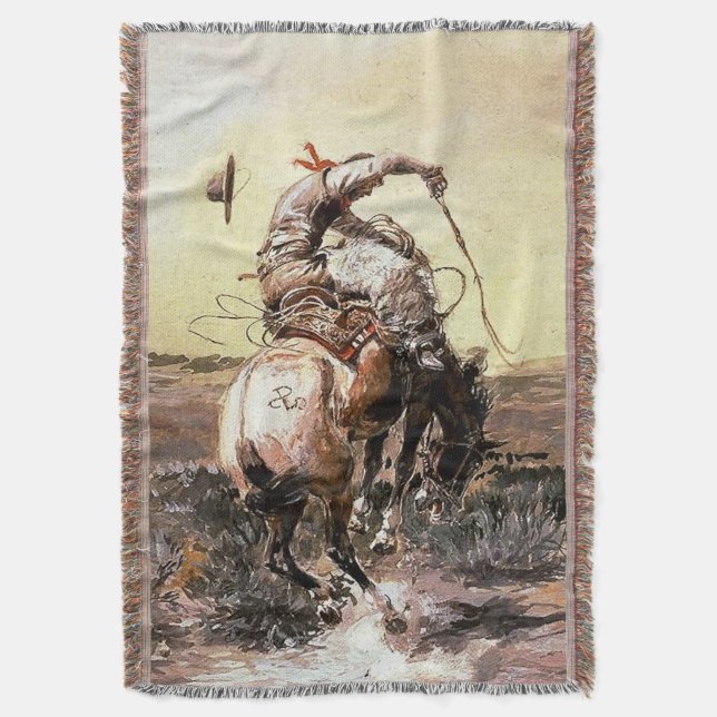 Cobertor Arte Western “Slick Rider” por Charles M Russell (Frente Vertical)