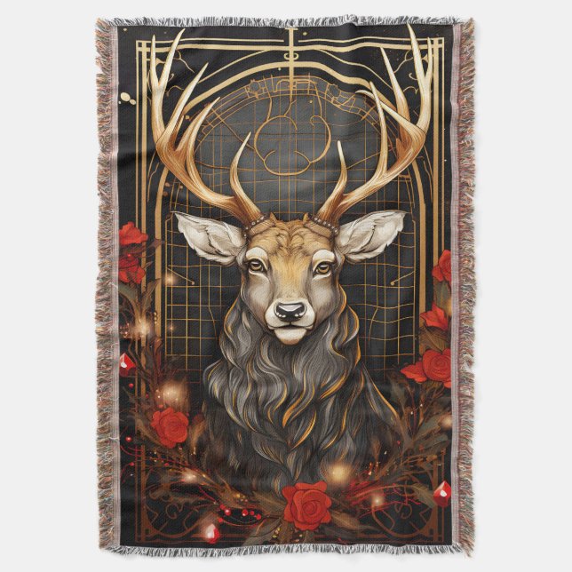 Cobertor Árvore de Natal Dourada e Vermelha moderna (Frente Vertical)