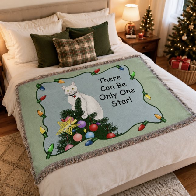 Cobertor Árvore de Natal Engraçada e Festiva Gato Branco Ve (Criador carregado)