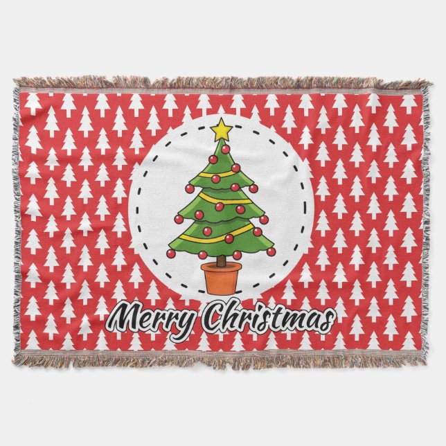 Cobertor Árvore de Natal sobre Pinheiros Vermelhos - Feliz  (Frente)