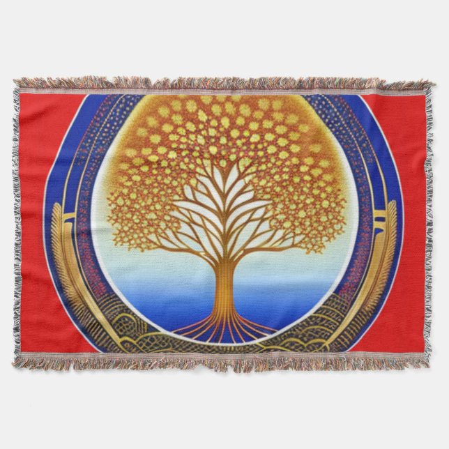 Cobertor Árvore Dourada e ciano da vida (Frente)