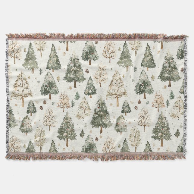 Cobertor Árvores de Natal Verdes Creme (Frente)