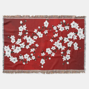 Cobertor Asia Floral White Chersom Red