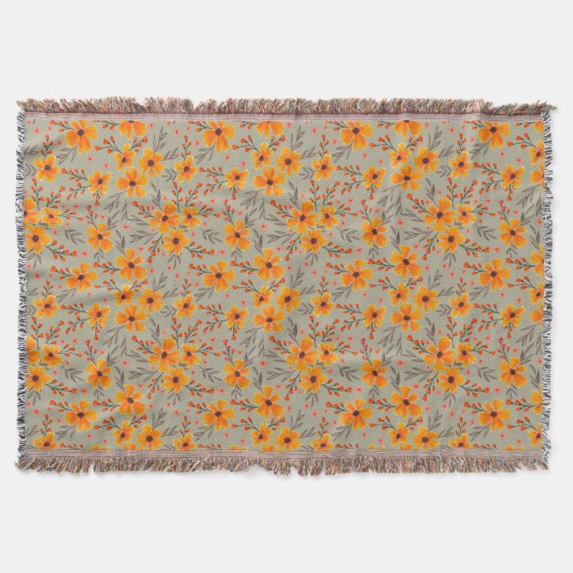 Cobertor Autumn Fall Floral Pattern Sage Green (Frente)