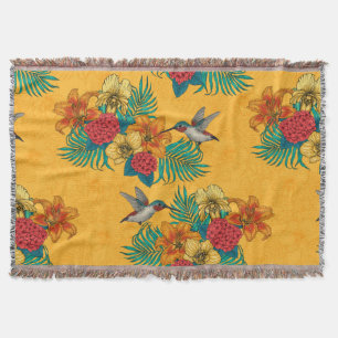 Cobertor Aves e buquês tropicais em amarelo