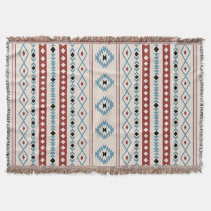 Cobertor Aztec Blue Black Cream Mixed Motifs V Pattern