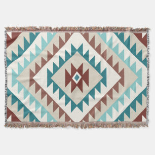 Cobertor Aztec Diamond (v) Motif Design Teals Creams Browns