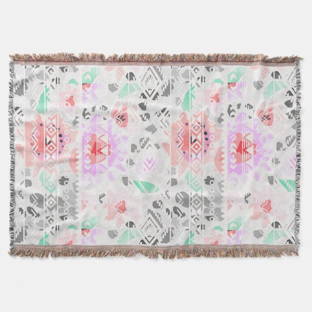 Cobertor Aztec fole pastel, de cor branca (Frente)