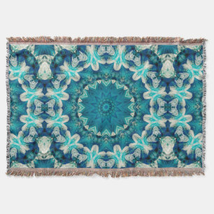 Cobertor Azul Aqua Mandala Rosette Retro Hippie