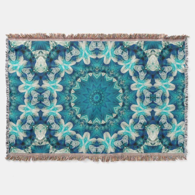 Cobertor Azul Aqua Mandala Rosette Retro Hippie (Frente)