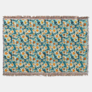Cobertor Azul, Branco e Flor Amarelo