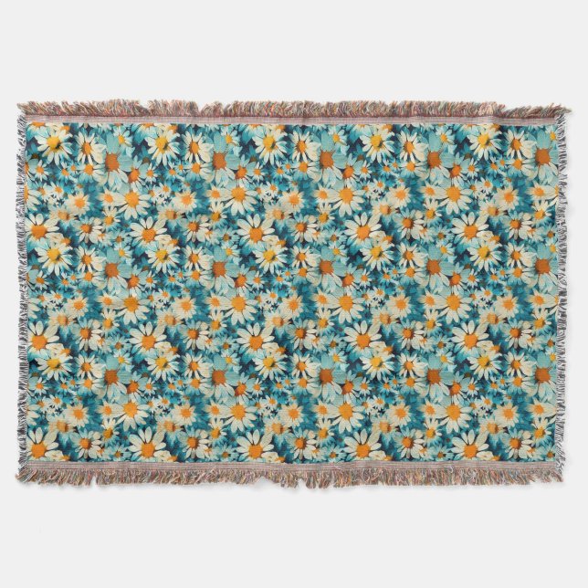 Cobertor Azul, Branco e Flor Amarelo (Frente)