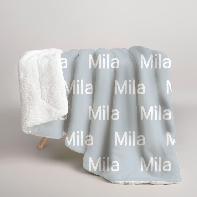 Cobertor Azul-Cinza Sherpa com Nome Personalizado  (Bridesmaid gift custom blanket, Custom new mom sherpa blanket, Cozy winter blanket gift for grandma,)
