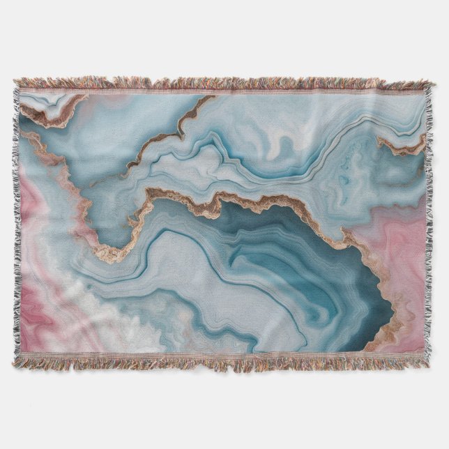Cobertor Azul-claro, cor-de-rosa Dourado Agate Marble Moder (Frente)