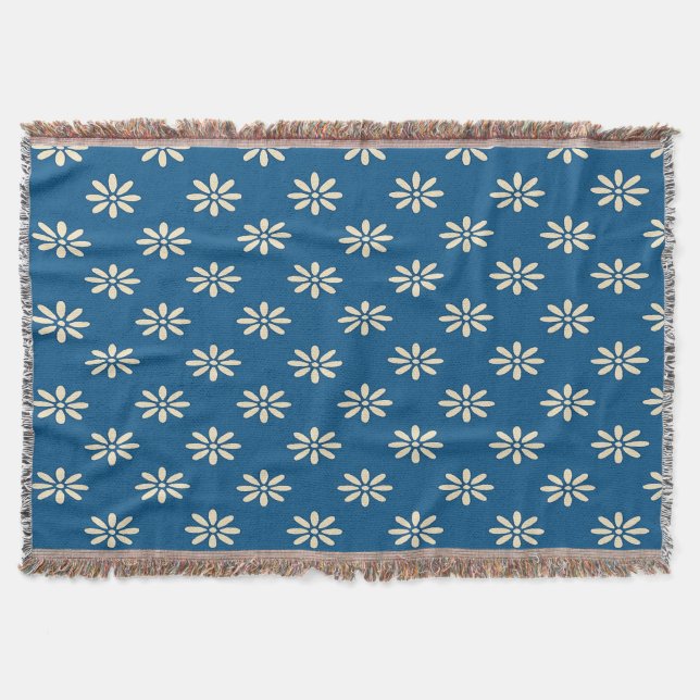 Cobertor Azul com Padrão de Margaridas (Frente)