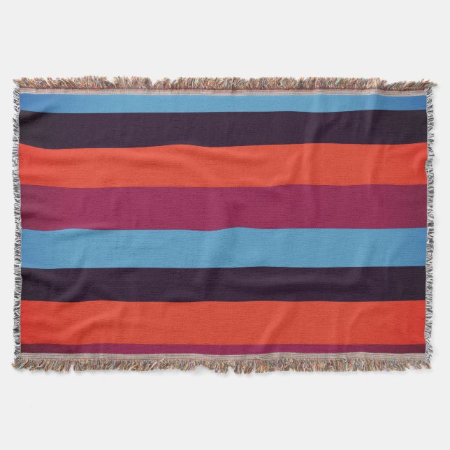 Cobertor Azul,Laranja, Marrom, Stripes Vermelhas Jogam Cobe (Frente)