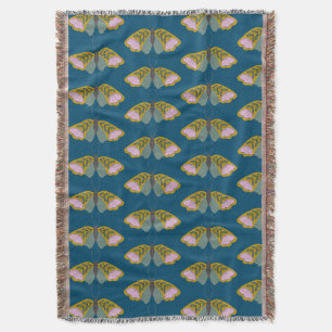 Cobertor Azul Padrão de Ilustração da Borboleta Floral B