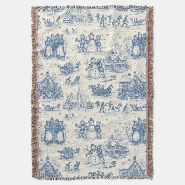 Cobertor Azul Toile Chinoiserie de Inverno (Frente Vertical)