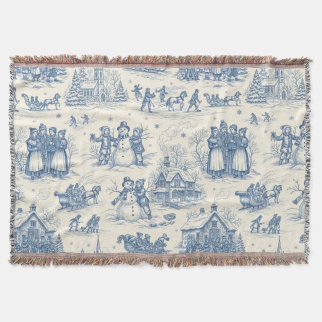 Cobertor Azul Toile Chinoiserie de Inverno (Frente)