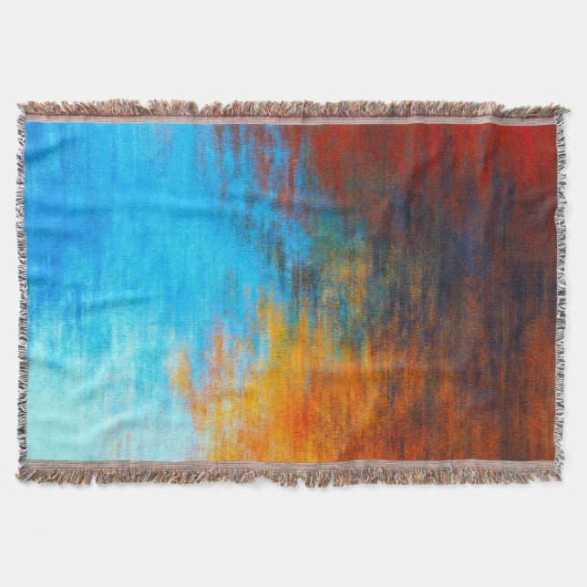 Cobertor azul-turquesa, laranja e vermelho abstrato (Frente)