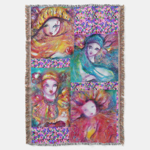 COBERTOR AZUL,VERMELHO,MÁSCARAS CARNIVAIS AMARELAS COM CONF