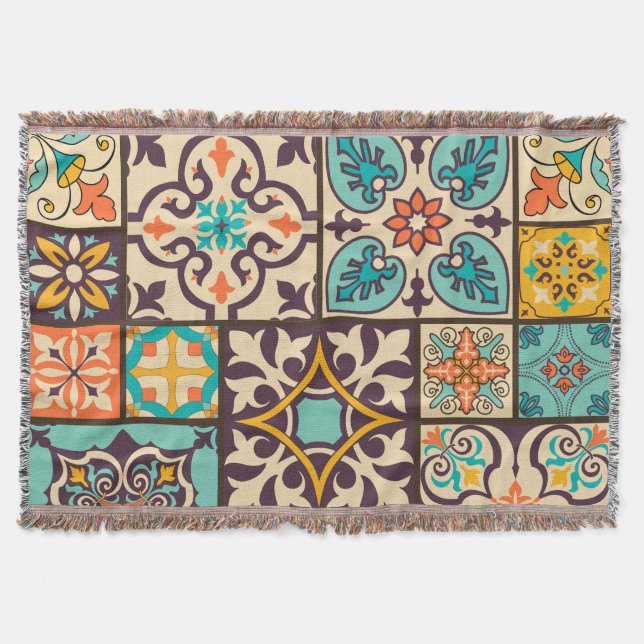 Cobertor Azulejo Colorido de Patchwork Islam Motifs (Frente)